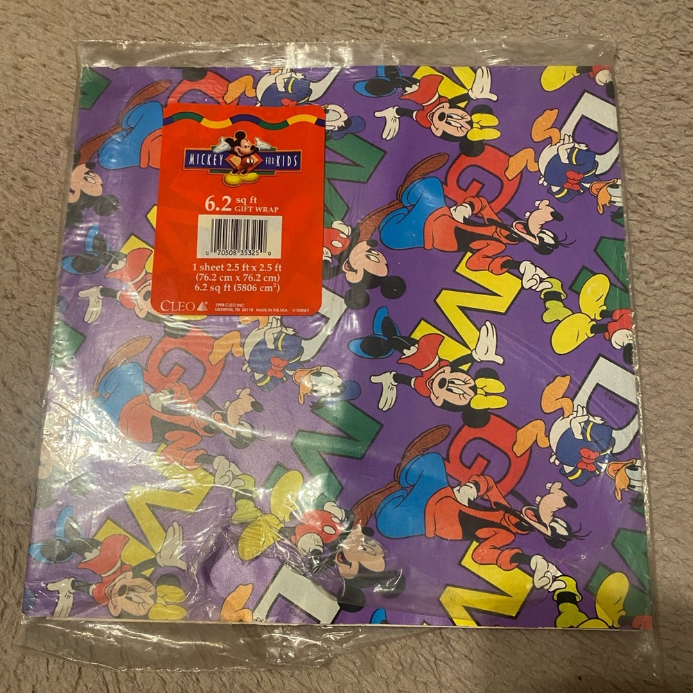 Vintage Disney's 1998 Mickey for Kids Gift Wrap Wrapping Paper Cleo New Letter